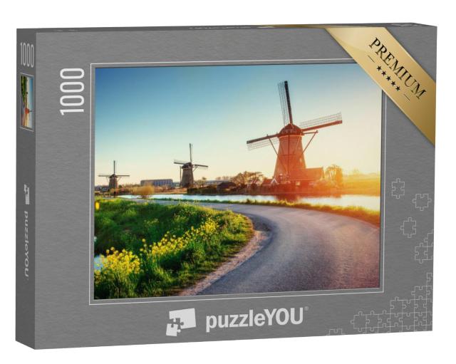 Puzzel 1000 stukjes „Kanaal bij Rotterdam met Nederlandse windmolens“