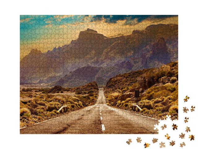 Puzzle 1000 Teile „Straße durch die malerische Landschaft im Naturpark Teneriffa“