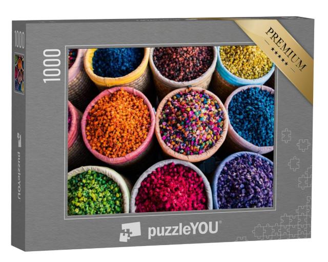 Puzzel 1000 stukjes „Kleurrijke kruiden in ronde mandjes, souk“