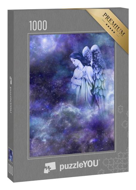 Puzzle 1000 Teile „Guardian Angel zwischen Wolken schaut mit nachdenklichen Ausdruck nach unten“