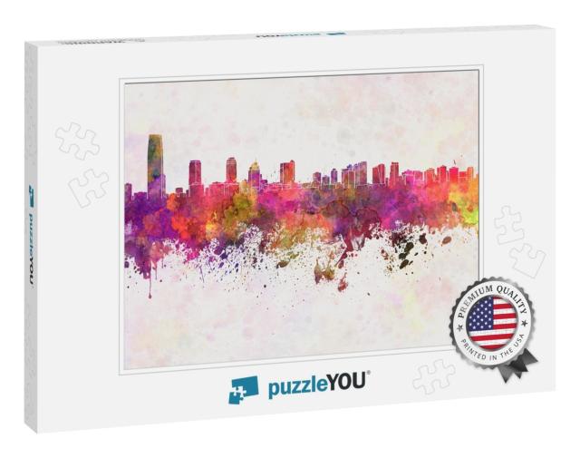 Jersey City Skyline in Watercolor Background... Jigsaw Puzzle