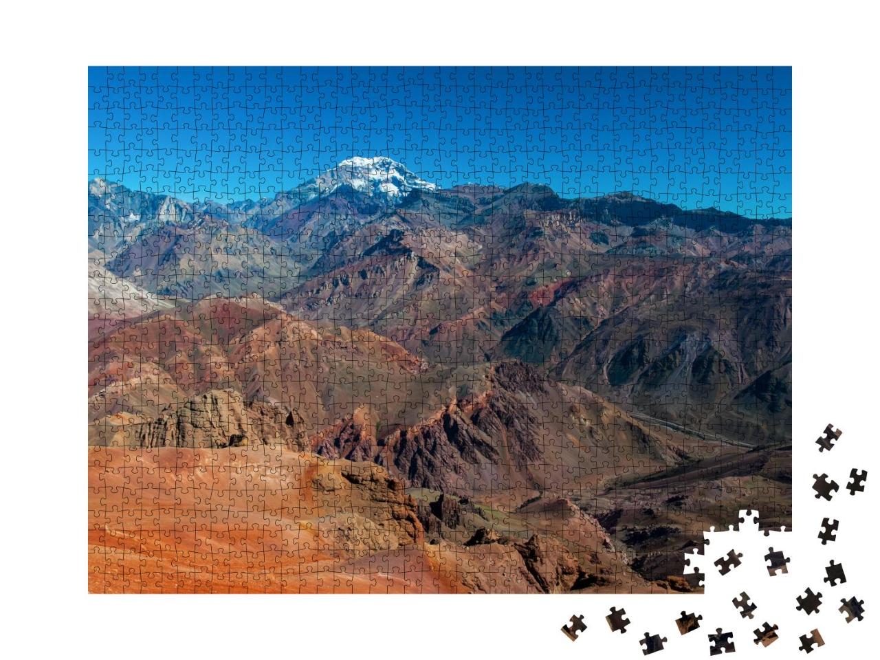 Puzzle 1000 Teile „Aconcagua von der Spitze der Nachbarberge aus gesehen, Mendoza, Argentinien“