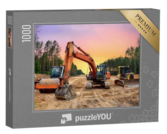 Puzzel 1000 stukjes „Bulldozers, graafmachines en bodemverdichters voor de wegenbouw“