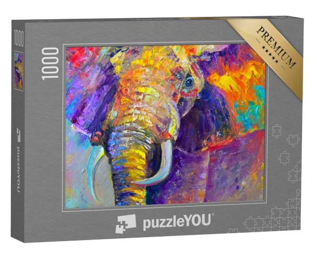 Puzzel 1000 stukjes „Olieverfschilderij: Abstract, veelkleurige olifant“