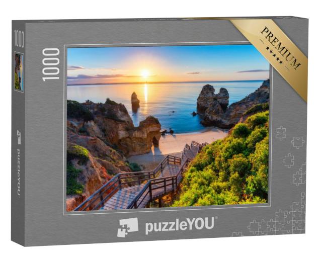 Puzzel 1000 stukjes „Praia do Camilo: strand met blauwe zee in de Algarve, Portugal“