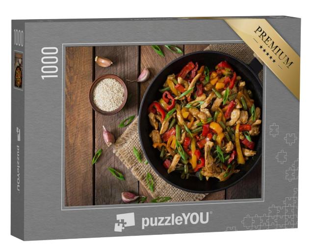 Puzzel 1000 stukjes „Geroosterde kip, paprika en sperziebonen“