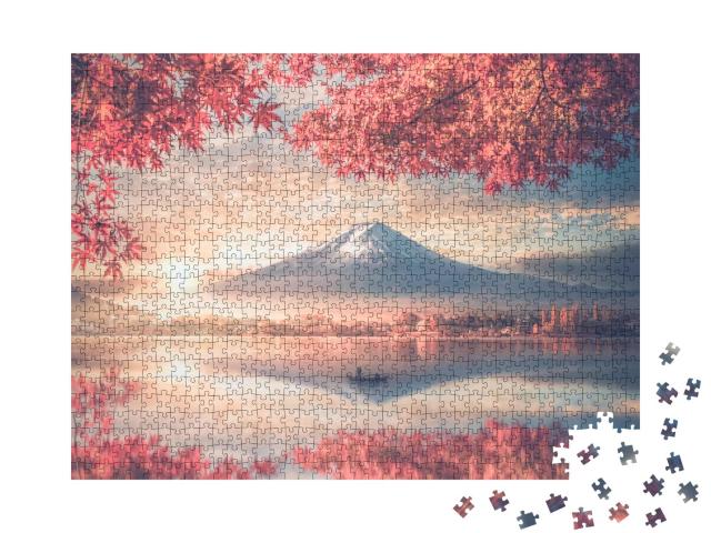 Puzzle 1000 Teile „Fuji und Kawaguchiko-See im Morgennebel, Japan“