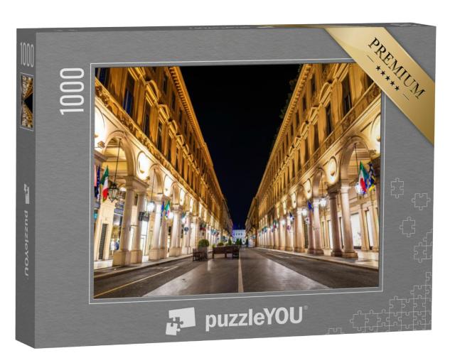 Puzzel 1000 stukjes „Via Roma in Turijn bij nacht, Italië“