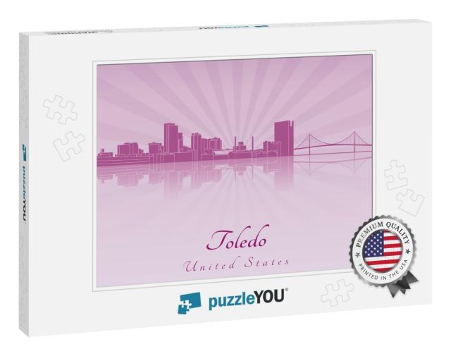 Toledo Oh Skyline in Purple Radiant Orchid... Jigsaw Puzzle