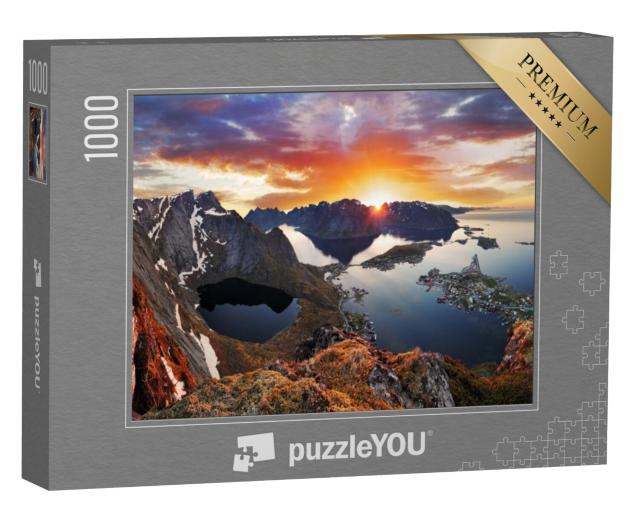 Puzzel 1000 stukjes „Bergkustlandschap bij zonsondergang, Noorwegen“