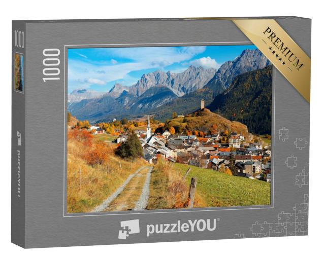 Puzzel 1000 stukjes „Herfstlandschap op een pad naar het dorp Ardez“