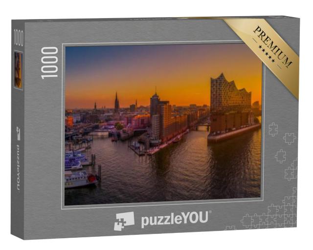 Puzzel 1000 stukjes „Zonsopgang boven Hamburg met de concertzaal Elbphilharmonie“