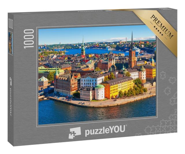 Puzzle 1000 Teile „Sommer-Luftbildpanorama der Altstadt Gamla Stan, Stockholm, Norwegen“