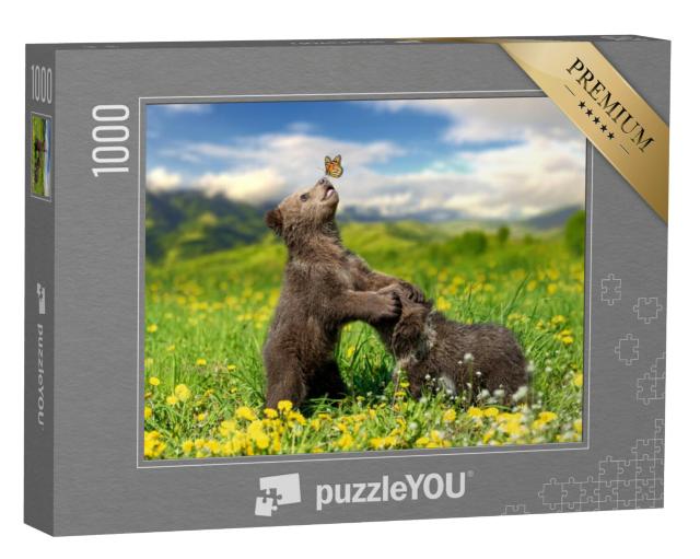 Puzzel 1000 stukjes „Spelende bruine berenwelpen met vlinder“