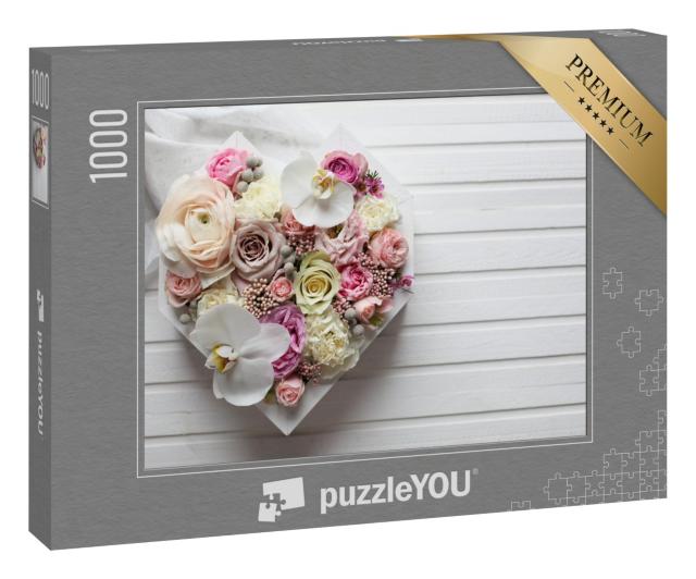 Puzzle 1000 Teile „Großes Blumenherz mit hübschen Pastellfarben“