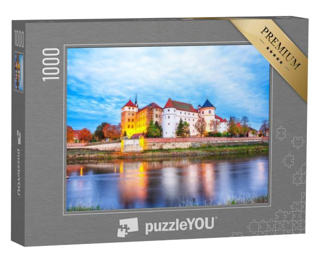 Puzzel 1000 stukjes „Pittoresk ochtenduitzicht van kasteel Hartenfels aan de oever van de Elbe“