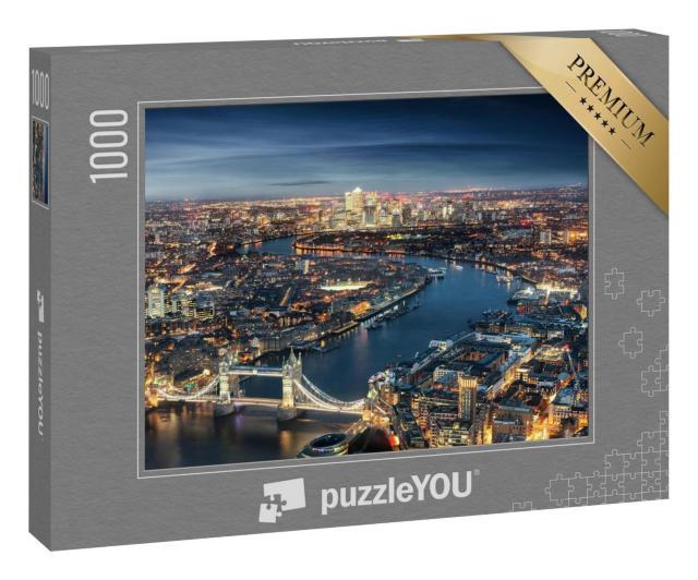 Puzzle 1000 Teile „Luftaufnahme von London: Tower Bridge am Abend“