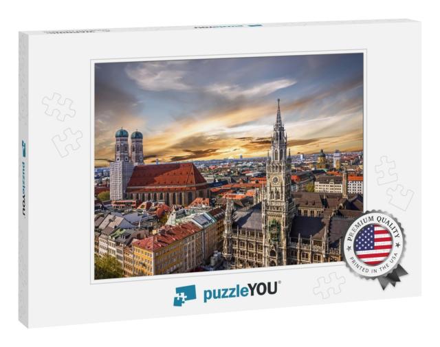 Munich Sunset Panoramic Architecture, Bavaria, Germany. F... Jigsaw Puzzle