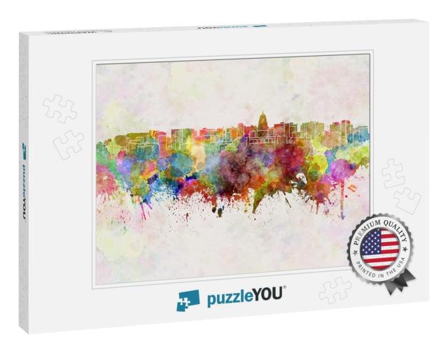 Madison Skyline in Watercolor Background... Jigsaw Puzzle
