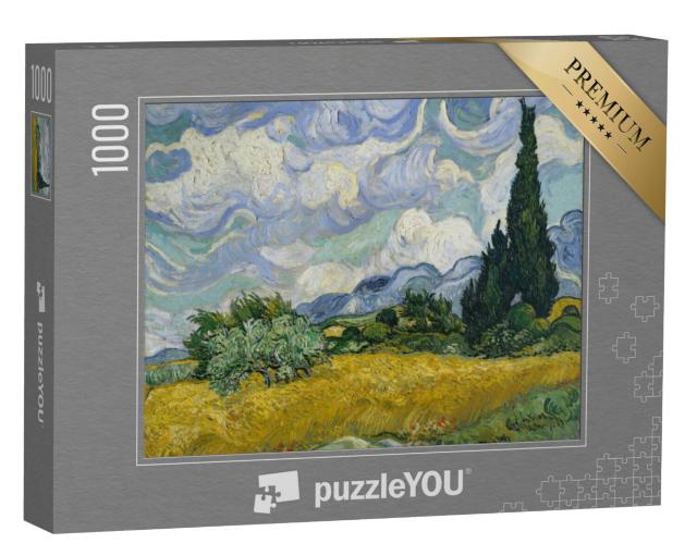 Puzzel 1000 stukjes „Korenveld met cipressen, door Vincent Van Gogh, 1889“