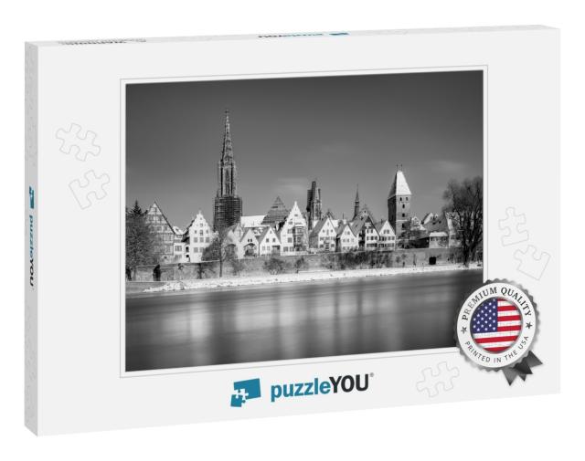Black & White Classic View of City Ulm with River Danube... Jigsaw Puzzle