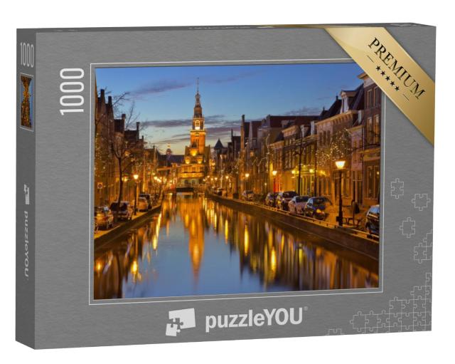 Puzzel 1000 stukjes „Een gracht en de Waagtoren in Alkmaar, Nederland“