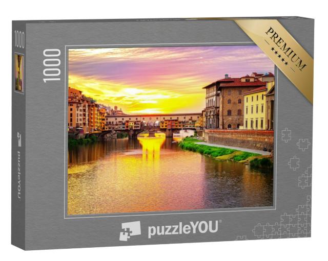 Puzzel 1000 stukjes „Stadsgezicht van Florence met Ponte Vecchio, Italië“