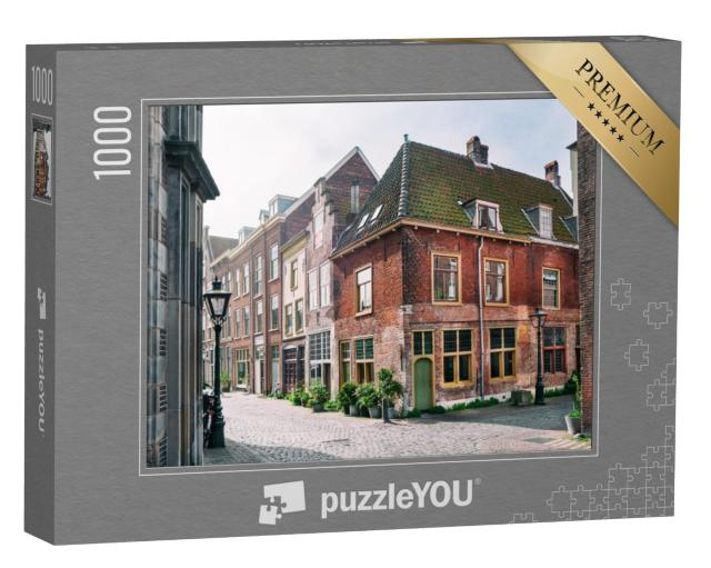 Puzzel 1000 stukjes „Mooie straat met traditionele Nederlandse architectuur in Leiden, Nederland“