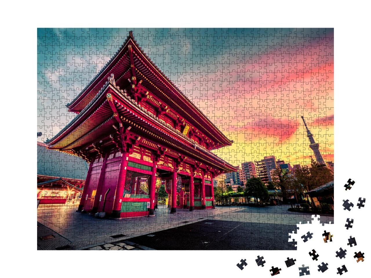 Puzzle 1000 Teile „Tokio: Sensoju-Tempel, im Hintergrund der Tokyo Skytree“