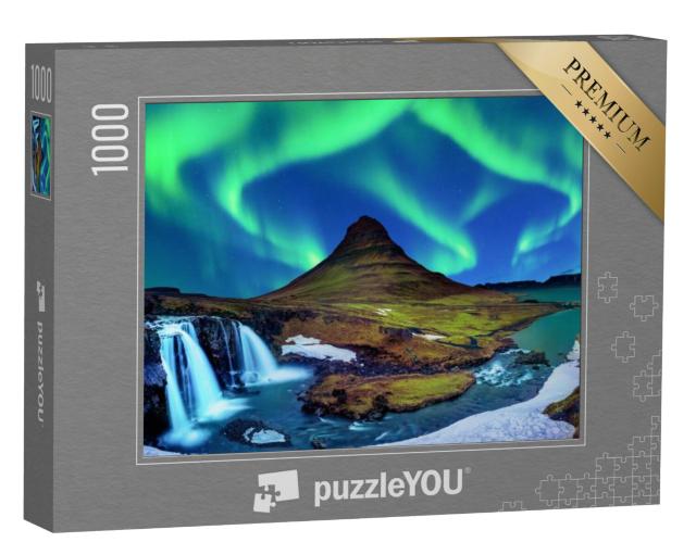 Puzzel 1000 stukjes „Noorderlicht, Aurora borealis bij Kirkjufell in IJsland“