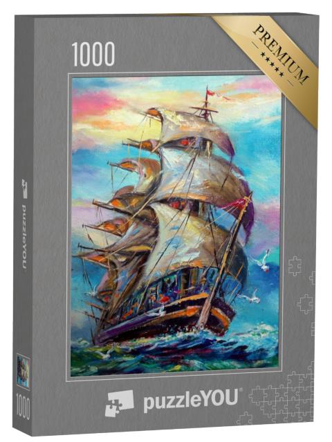 Puzzel 1000 stukjes „Olieverfschilderij: Zeilschip dicht aan de wind“