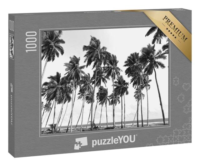Puzzle 1000 Teile „Kokospalmen am tropischen Strand, schwarz-weiß“