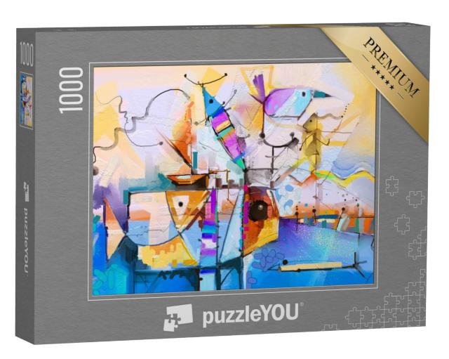 Puzzel 1000 stukjes „Abstract en fantasierijk olieverfschilderij met indrukken uit de natuur“