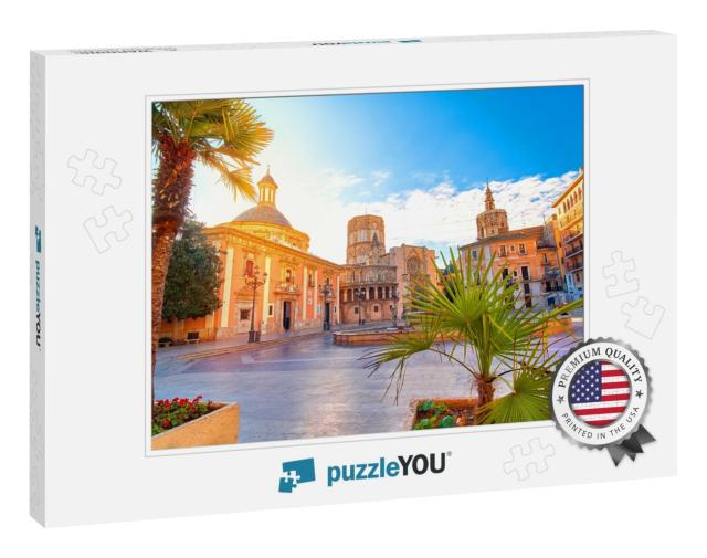 Valencia Spain Virgin Square Architecture with Sunrise... Jigsaw Puzzle