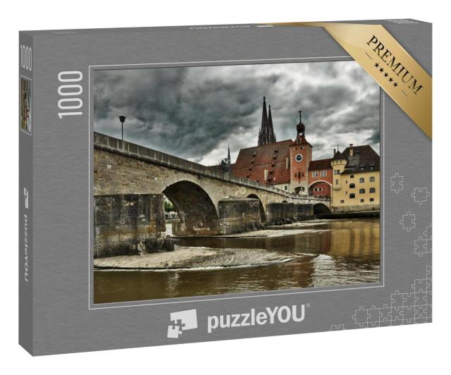 Puzzle 1000 Teile „Regensburg, Altstadtansicht mit Steinbrücke und Dom St. Peter, Bayern, Deutschland“