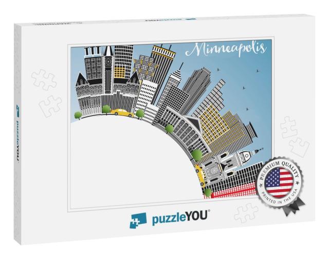 Minneapolis Minnesota Skyline with Color Buildings, Blue... Jigsaw Puzzle