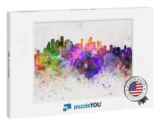 Houston Skyline in Watercolor Background... Jigsaw Puzzle