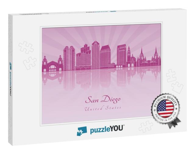 San Diego Skyline in Purple Radiant Orchid in Editable Ve... Jigsaw Puzzle