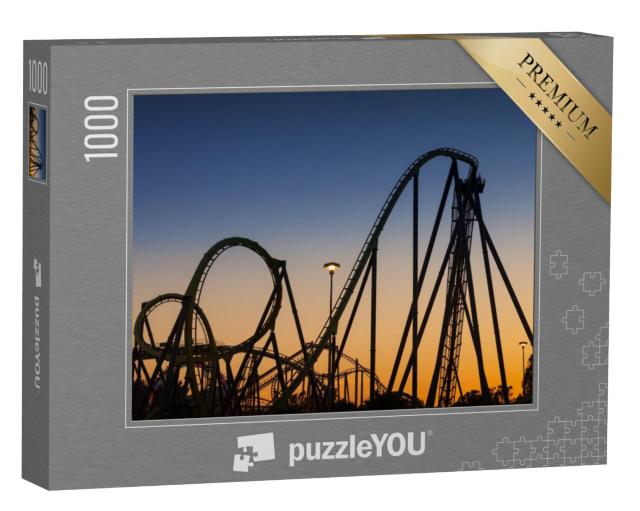 Puzzel 1000 stukjes „Achtbaan silhouet bij zonsondergang“