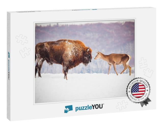 European Bison & Deer in Winter... Jigsaw Puzzle