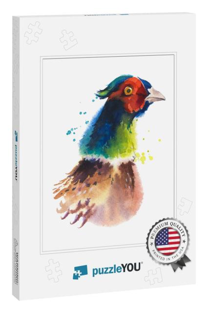 Watercolor Sketch of a Pheasant Head Isolated on White... Jigsaw Puzzle