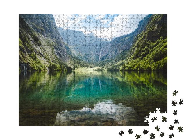 Puzzle 1000 Teile „Panoramablick auf den idyllischen Obersee, Bayerische Alpen, Deutschland“