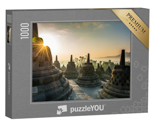 Puzzel 1000 stukjes „Zonsopgang bij de boeddhistische Borobudur Tempel, Java-eiland, Indonesië“