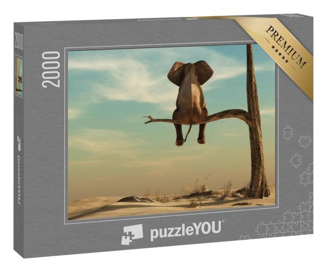 Puzzle 2000 Teile „Elefant steht auf einem dünnen Ast, Illustration“