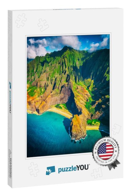 Hawaii Beach, Kauai. Na Pali Coast Aerial Helicopter View... Jigsaw Puzzle