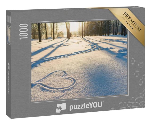 Puzzle 1000 Teile „Kleine Botschaft im Schnee: Ein Herz im Winterwald“