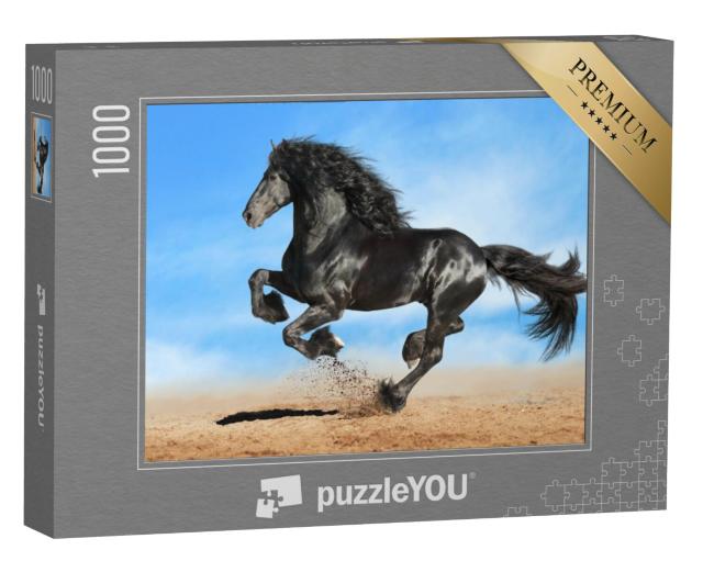 Puzzel 1000 stukjes „Zwart Fries paard in krachtige galop“