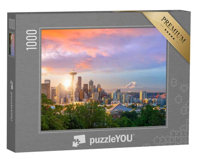 Puzzel 1000 stukjes „Seattle skyline bij zonsondergang“