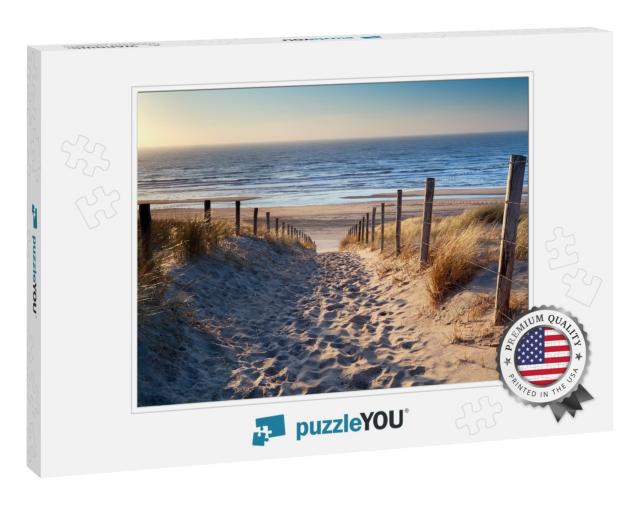 Path to North Sea Beach in Gold Sunset Sunshine, North Ho... Jigsaw Puzzle
