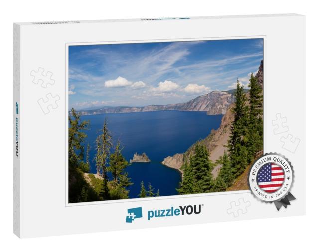Panorama of Crater Lake on Sunny Day with Scattered Cloud... Jigsaw Puzzle